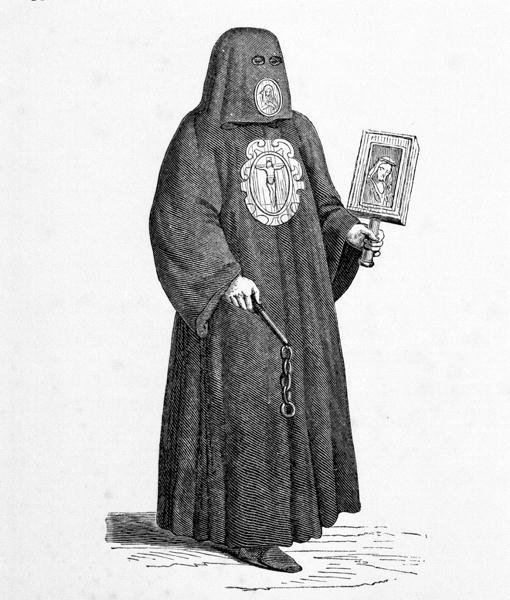 Medlem av Dødens Brotherhood, etter et tresnitt kopiert av Cristoforo Guerra i "De eldgamle og moderne i forskjellige deler av verden", publiserte Venezia av Cesare (after) Vecellio