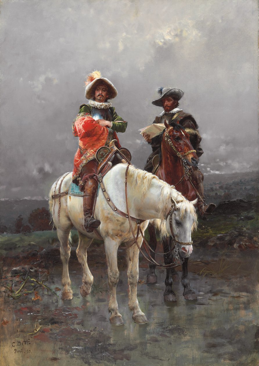 En kavaler på en hvit hest, 1890 av Cesare Auguste Detti
