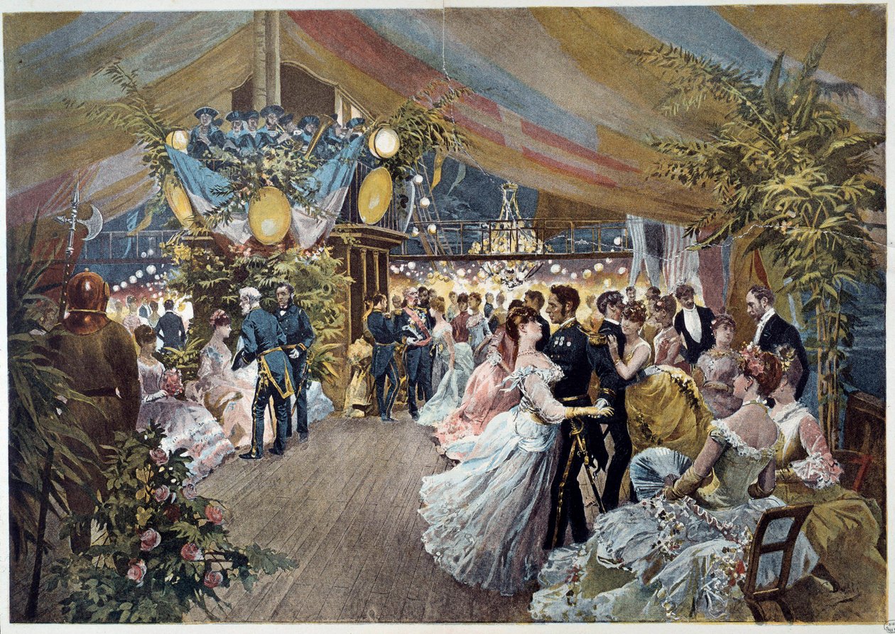 En ball ombord i en rutebåt Illustrasjon av Cesare Detti (1847-1914) Paris fra 1800-tallet, Musee Carnavalet av Cesare Auguste Detti