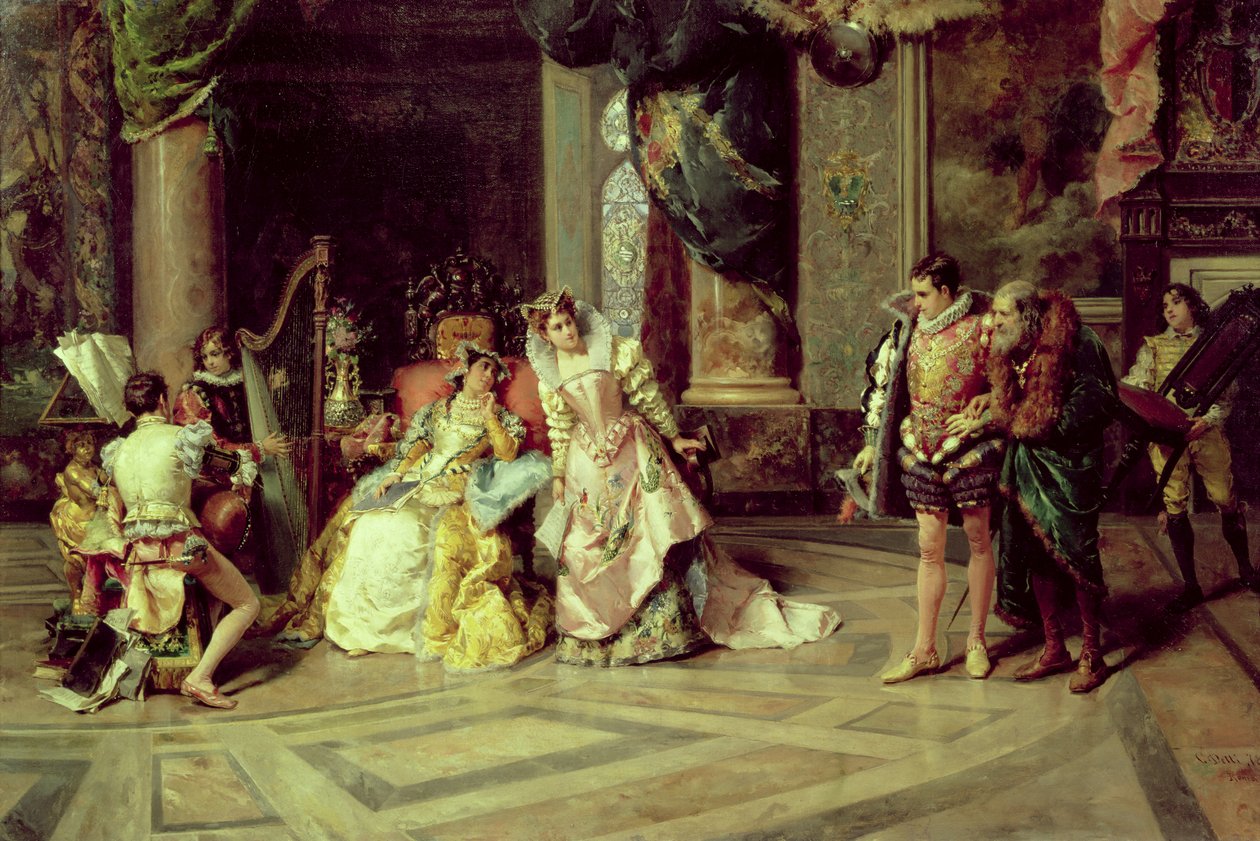 Galileo ved domstolen i Isabella, 1878 av Cesare Auguste Detti
