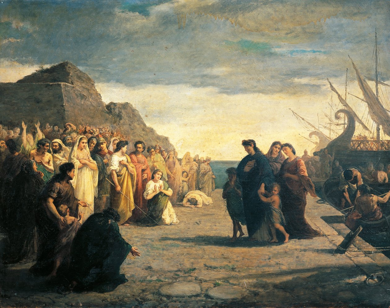 Agrippina ankommer havnen i Brindisi med Germanos aske, av Cesare Caroselli (1847-1927), olje på lerret, Julio-Claudian-dynastiet, Italia av Cesare Caroselli