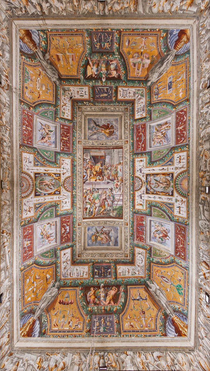Ceiling of the Sala delle Gesta Rossiane, Rocca dei Rossi, San Secondo, Parma, Italy, c.1570   1406600   no       norwegian Successfully Translated  Original: Old, Bald-headed Shepherd, Seated Shepherd Boy and Flock, after 1766. Translat: Old, Bald-headed  av Cesare and Jacopo Bertoia and others Baglione