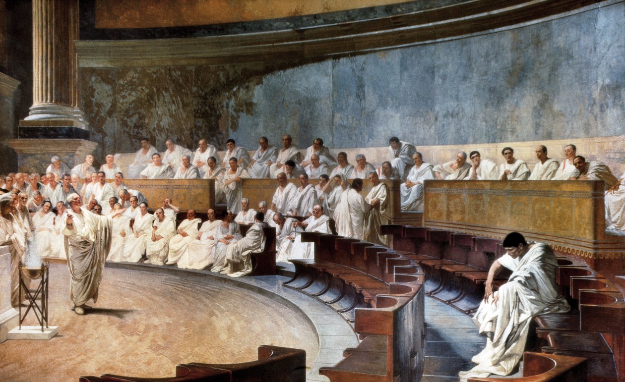 Cicero i senatet fordømmer Catiline (63 f.Kr.) av Cesare Maccari