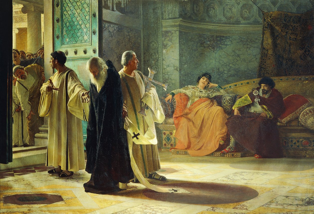 Deponering av pave Silverio, 537, olje på lerret, av Cesare Maccari (1840-1919) av Cesare Maccari