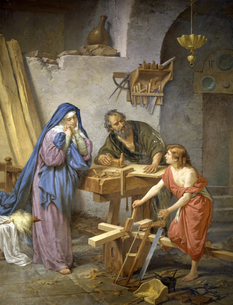 Josef, Maria og Jesus i snekkeriet av Cesare Maccari