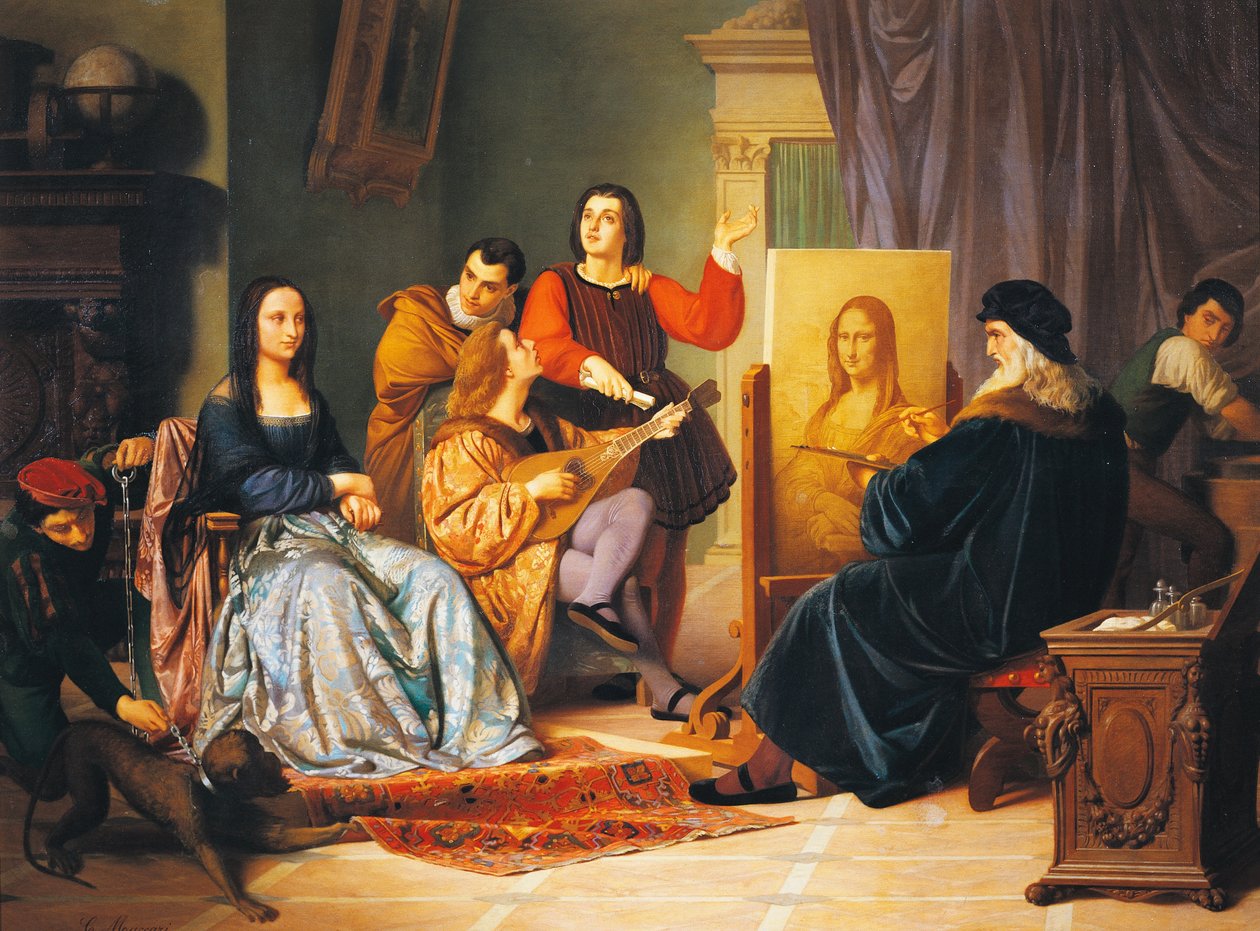 Leonardo da Vinci maleri Mona Lisa av Cesare Maccari (1840-1919) av Cesare Maccari