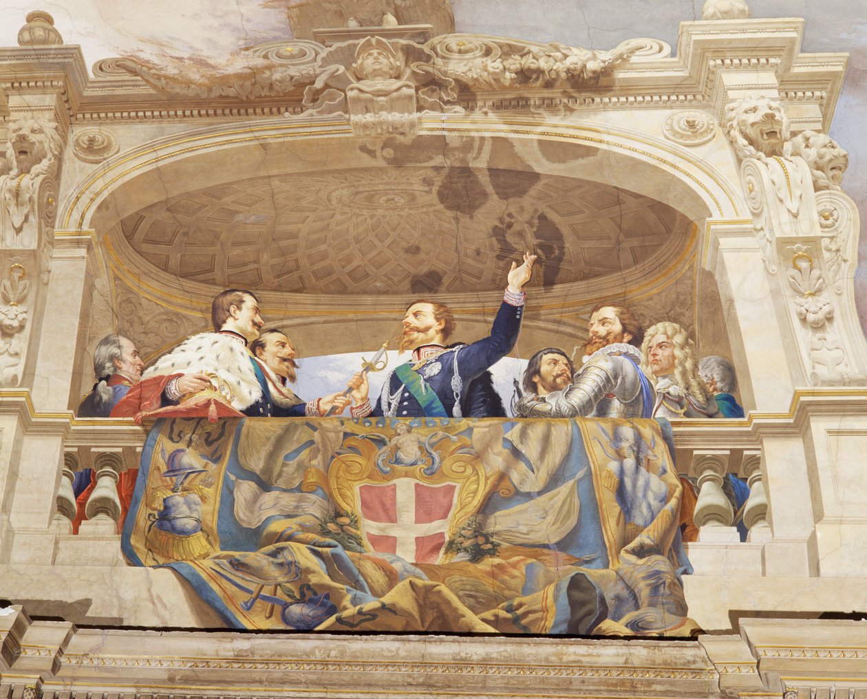 Detalj fra Allegory of Italy, freskomaleri av Cesare Mariani (1826-1901), tak, Hall of Majority, Palazzo delle Finanze (Palace of Finance), Roma. Italia av Cesare Mariani