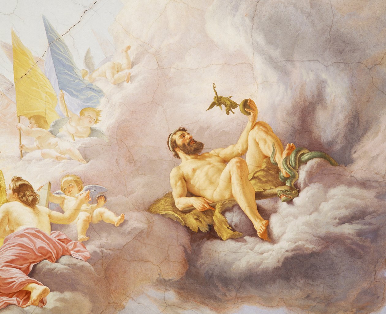 Detalj fra Allegory of Italy, freskomaleri av Cesare Mariani (1826-1901), tak, Hall of Majority, Palazzo delle Finanze (Finanspalasset), Roma. Italia av Cesare Mariani