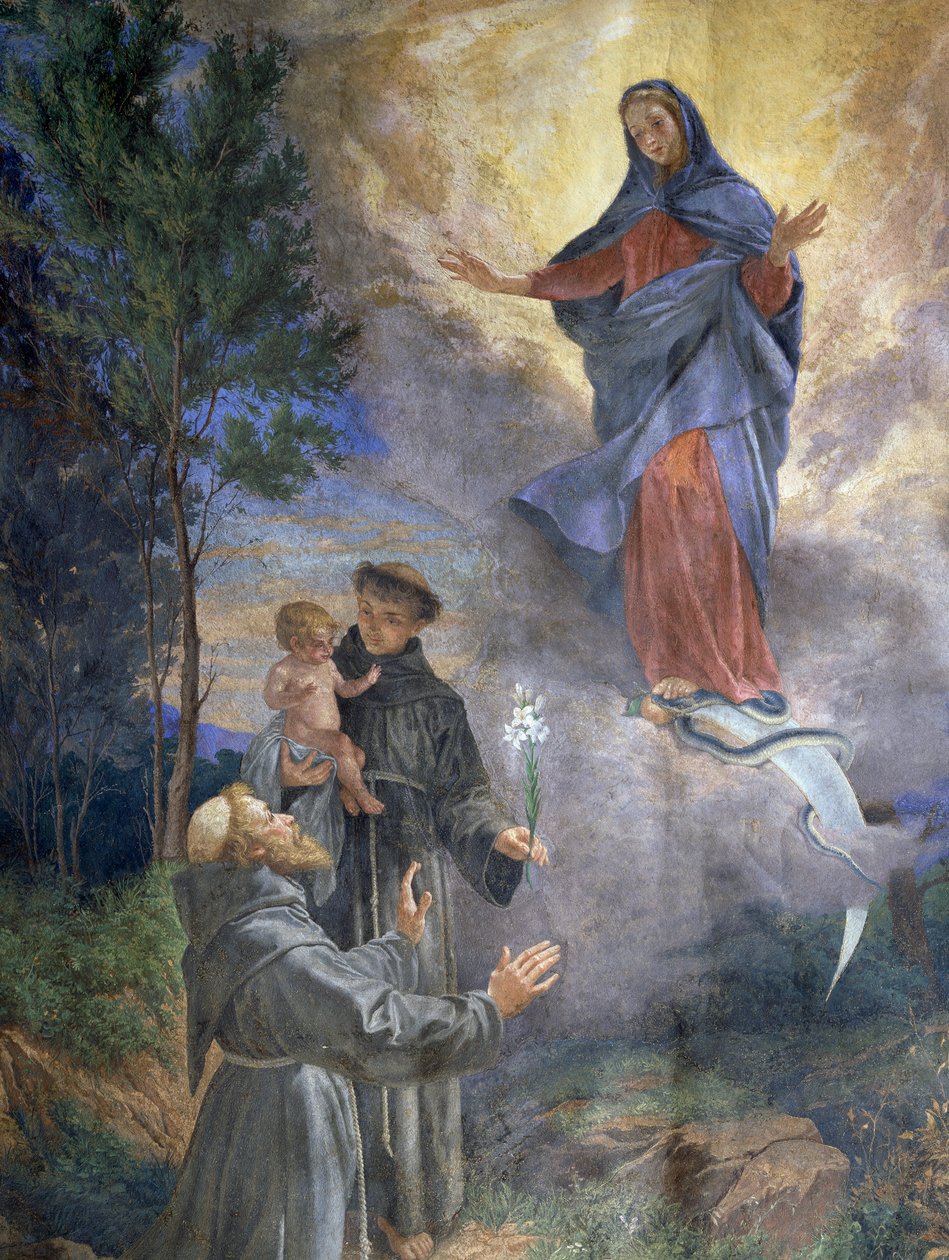 Utseendet til den ulastelige unnfangelsen til Saint Francis of Assisi og Saint Anthony of Padua av Cesare Mariani