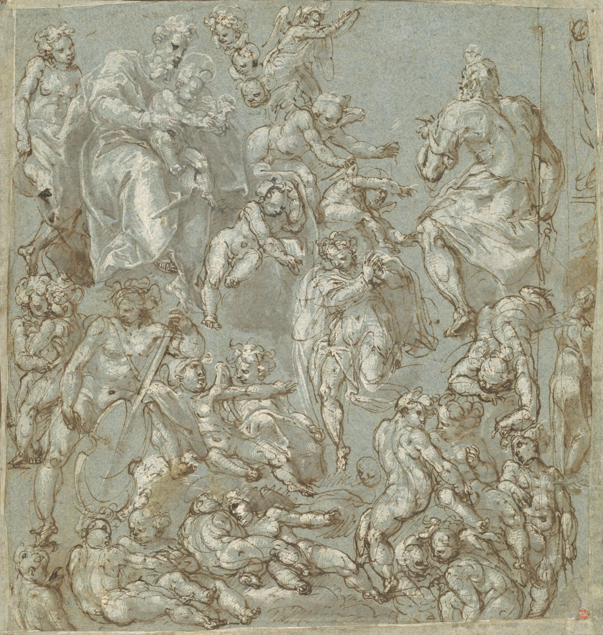 Saint Joseph og Kristusbarnet med engler og Putti av Cesare Pollini