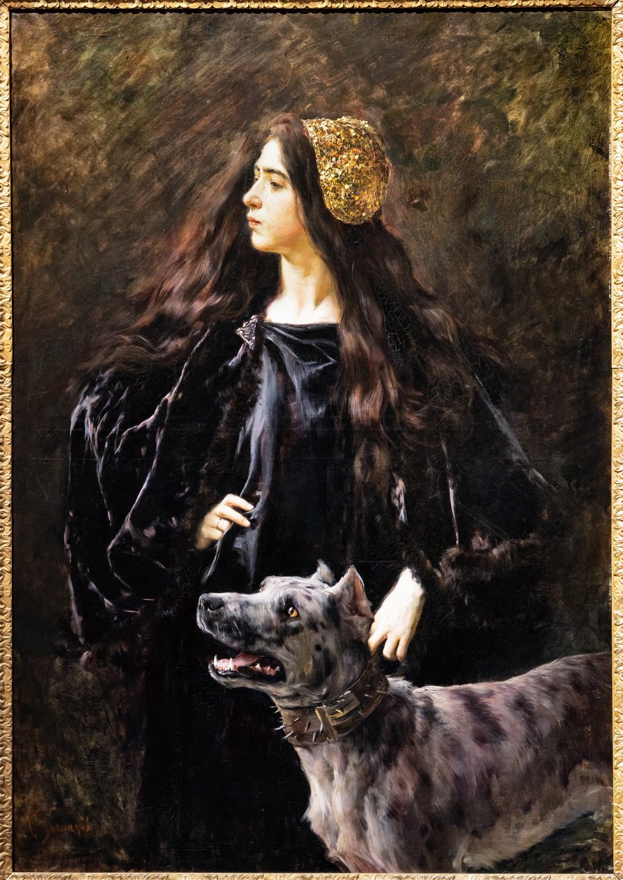 En dame med en hund av Cesare Saccaggi