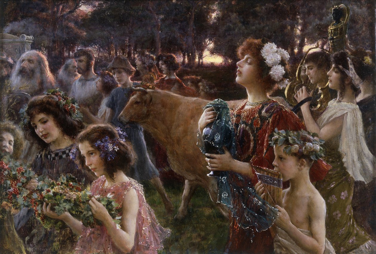 The Procession (olje på lerret) av Cesare Saccaggi