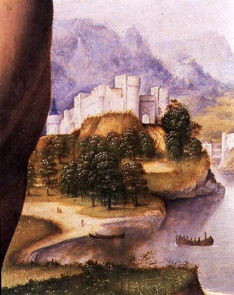 St. Hieronymus, detalj av landskapet (olje på panel) (detalj av 112517) av Cesare da Sesto