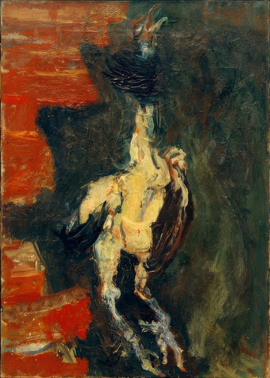 Kylling hengende foran en murvegg av Chaim Soutine