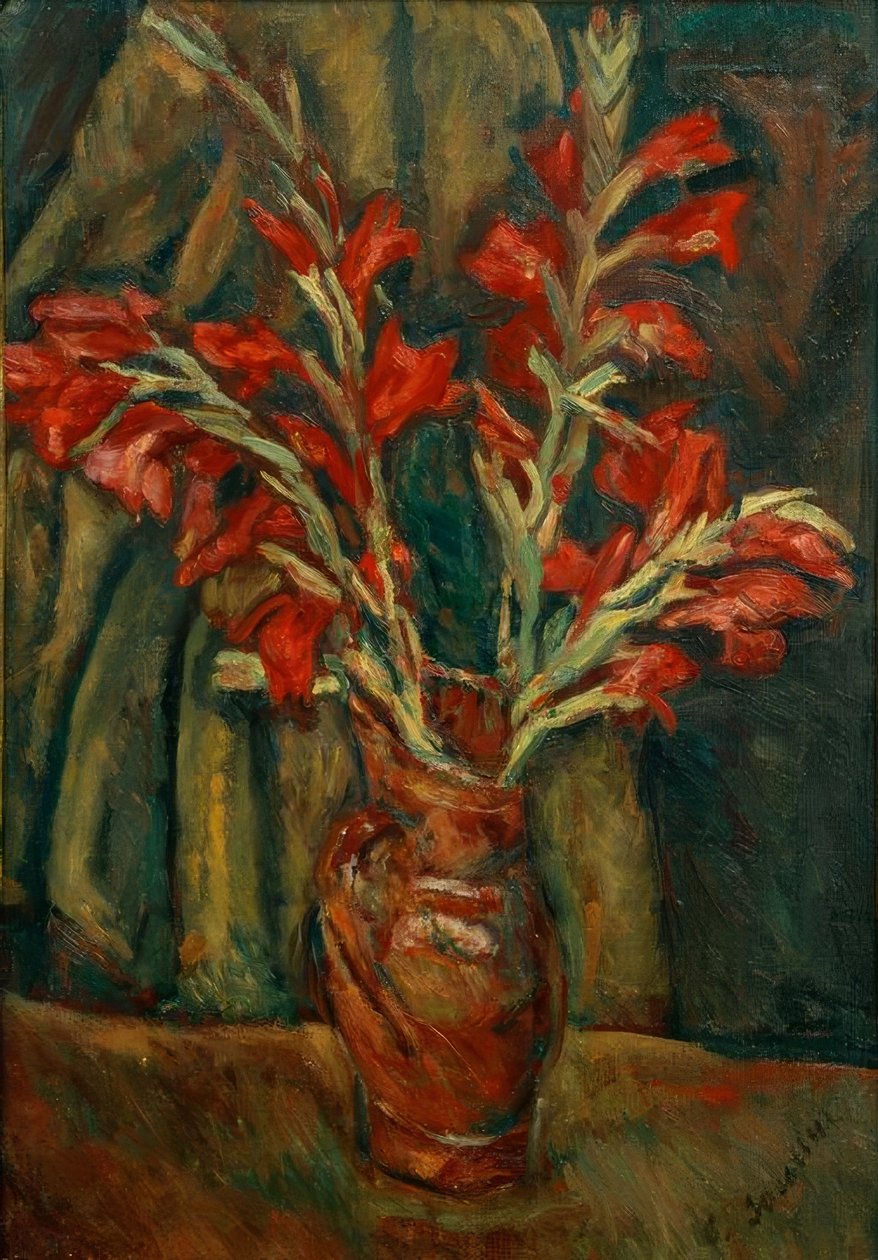 Ch. Soutine, røde gladioler i vase av Chaim Soutine