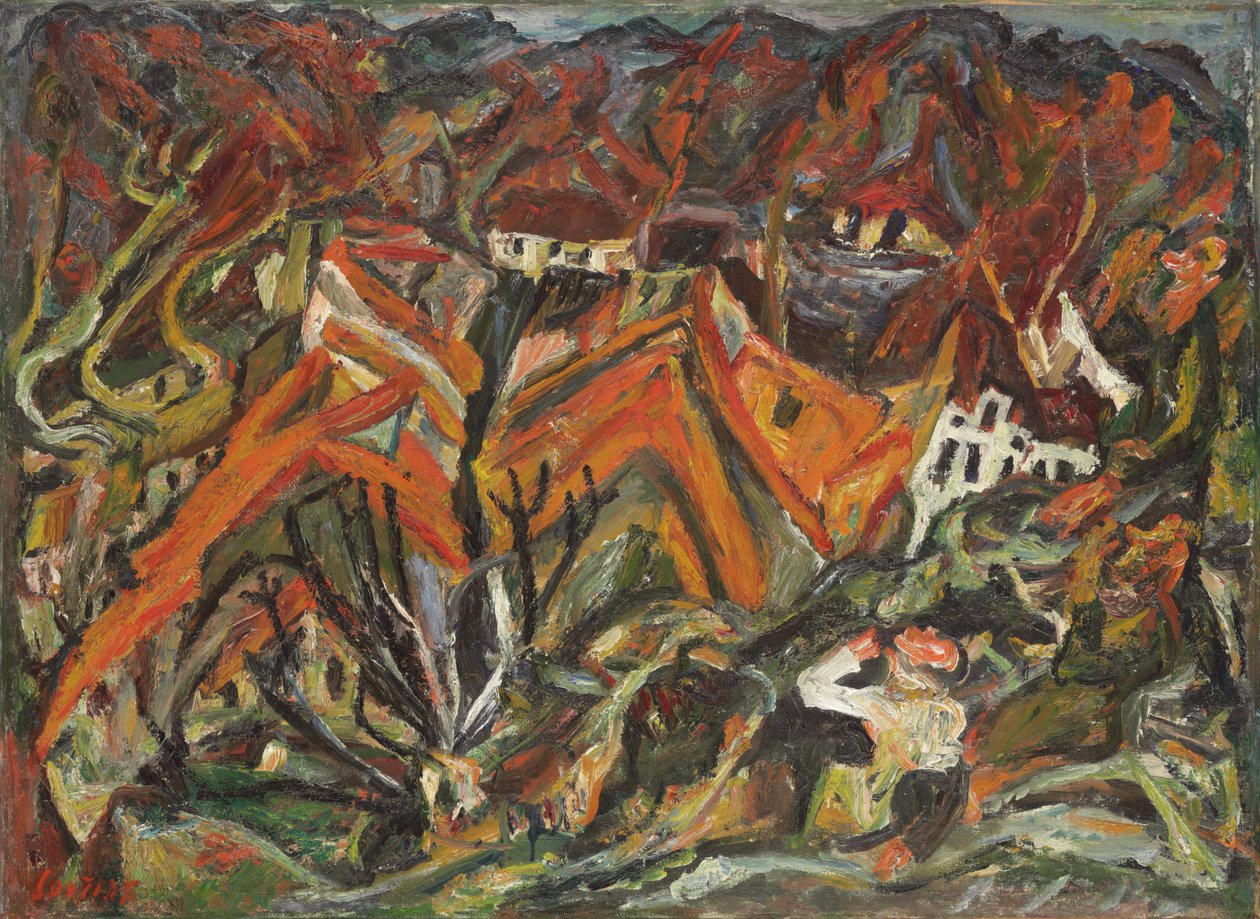 Utsikt over landsbyen; Utsikt over landsbyen, 1921-1922 av Chaim Soutine