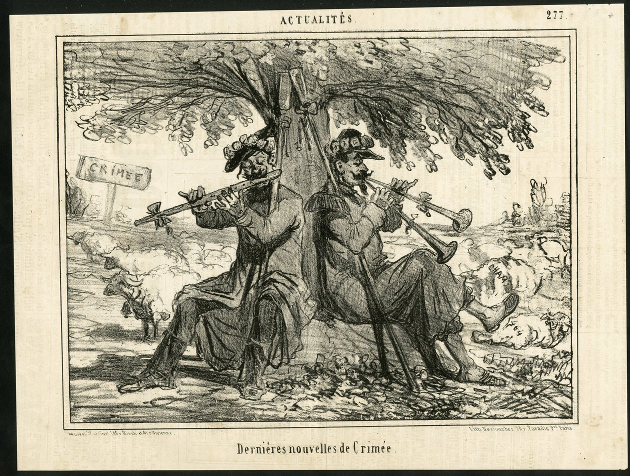 Illustrasjon av Cham (1819-1879) i The Charivari - Siste Krim-nyheter - Krig, musikk, krim (Krimkrigen) av Amédée de Noé