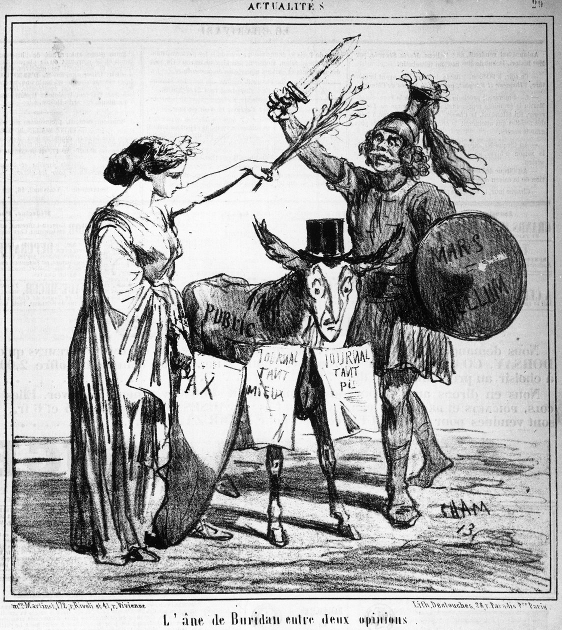 Buridans esel mellom to meninger - av Cham, i "" Charivari"" av 29.04.1859. av Amédée de Noé