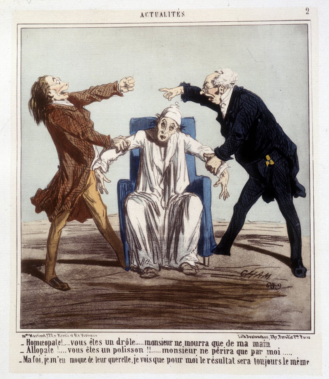 Tegneserie om allopati og homeopati av Cham av Amédée de Noé