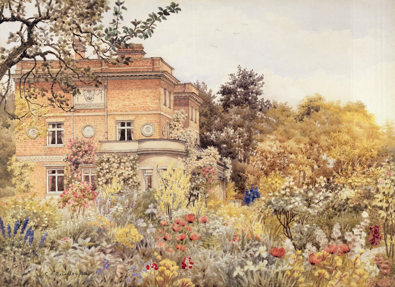 Kiftsgate Court, Gloucestershire, 1906 (wc på papir) av Charles A. Brindley