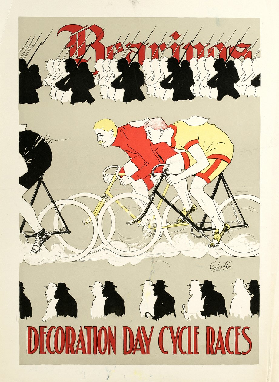 Kulelager, Sykkelløp for dekorasjonsdag. Plakat, ca. 1890-tallet (trykt plakat) av Charles A. Cox