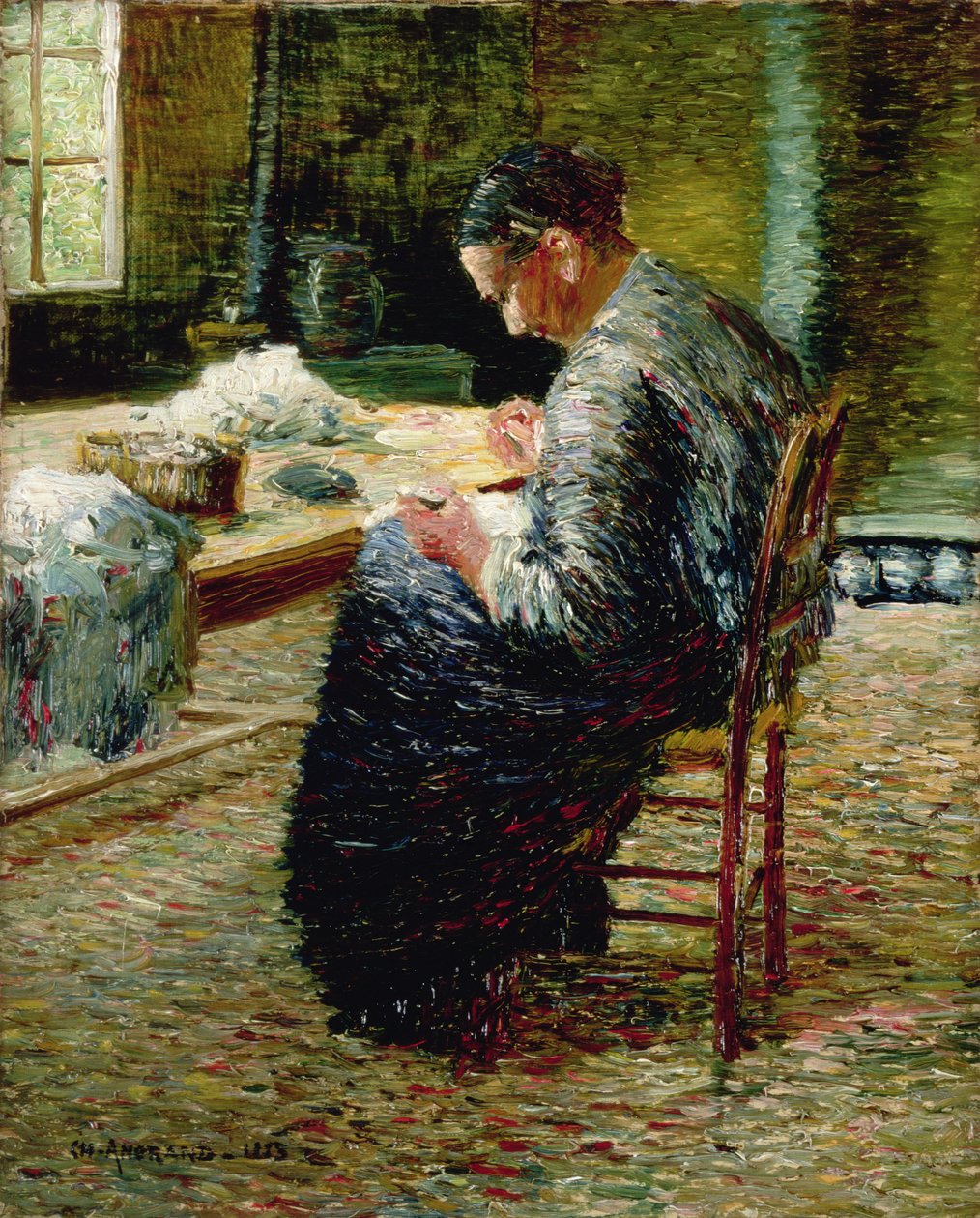 Portrett av kunstnerens mor som syr, 1885 av Charles Angrand