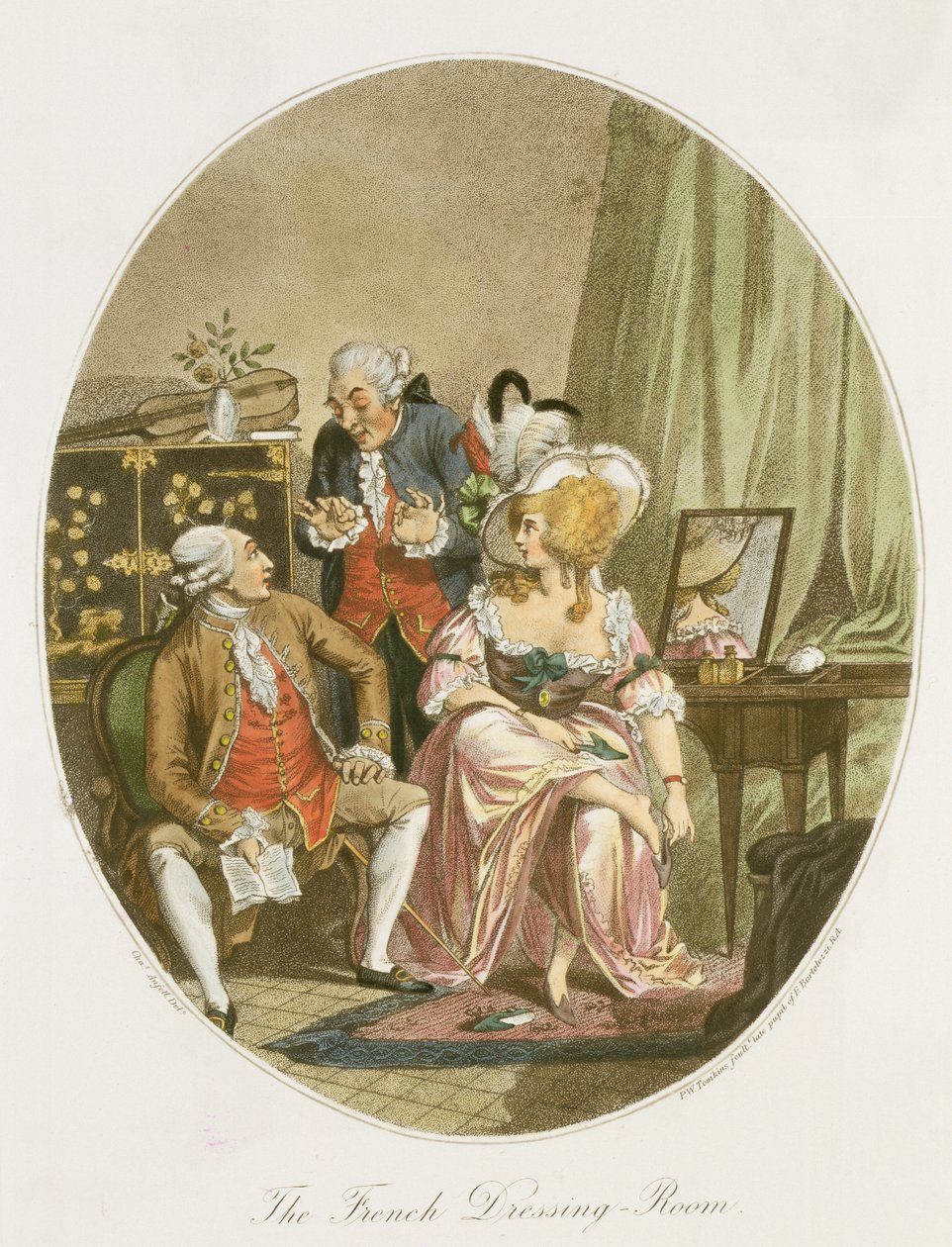 Det franske omkledningsrommet, gravert av P.W. Tomkins (1760-1840) (akvatint) (se også 64848, 64849 og 64850) av Charles Ansell
