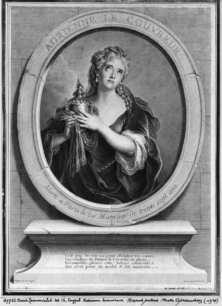 Adrienne Lecouvreur (1692-1730) gravert av Pierre Drevet av Charles Antoine Coypel
