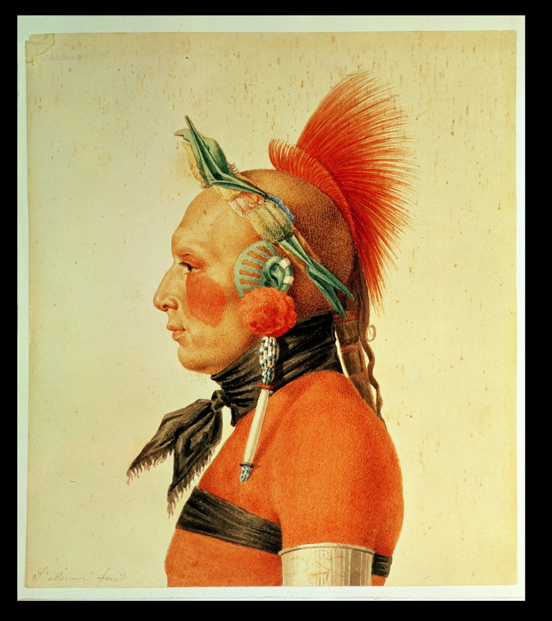 En Osage Warrior, 1804 av Charles Balthazar Julien Févret de Saint Mémin