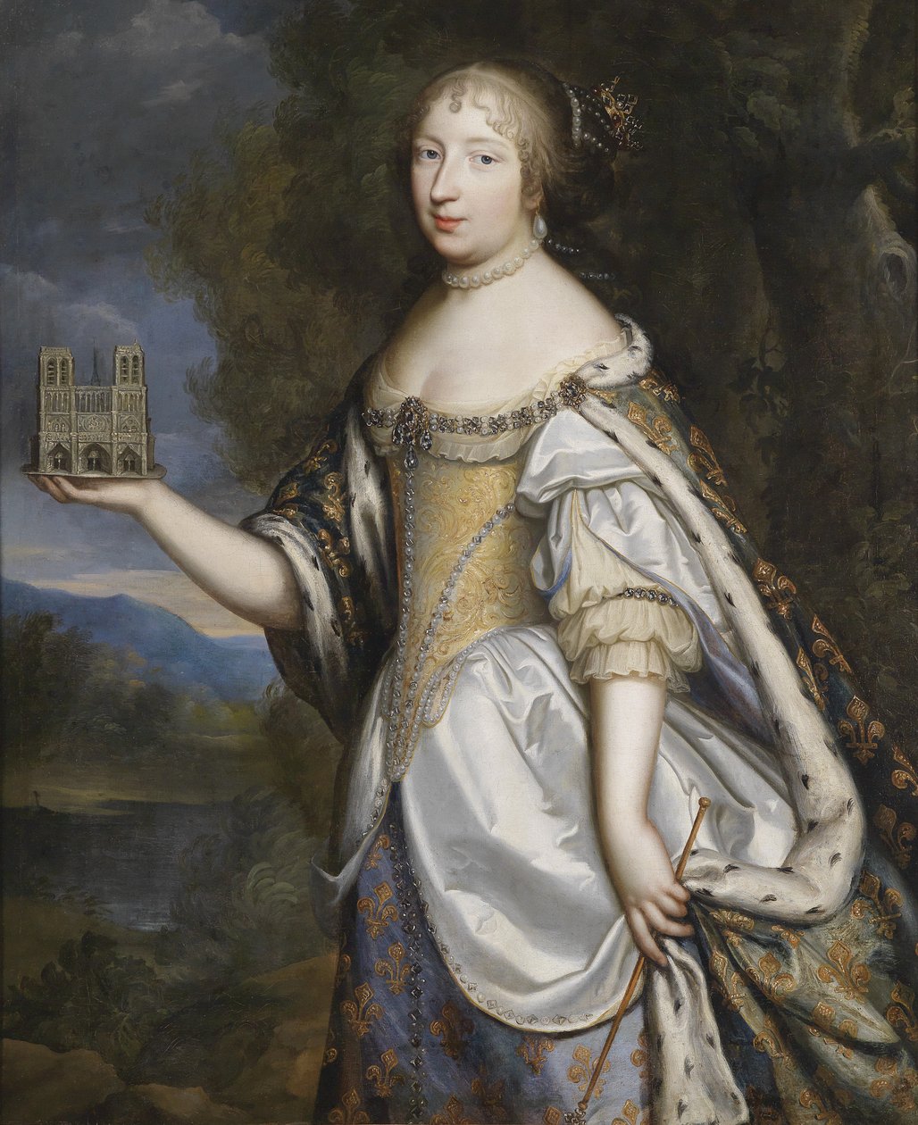 Portrett av dronning Maria Theresa av Frankrike, som skytshelgen for katedralen Notre-Dame de Paris av Charles Beaubrun