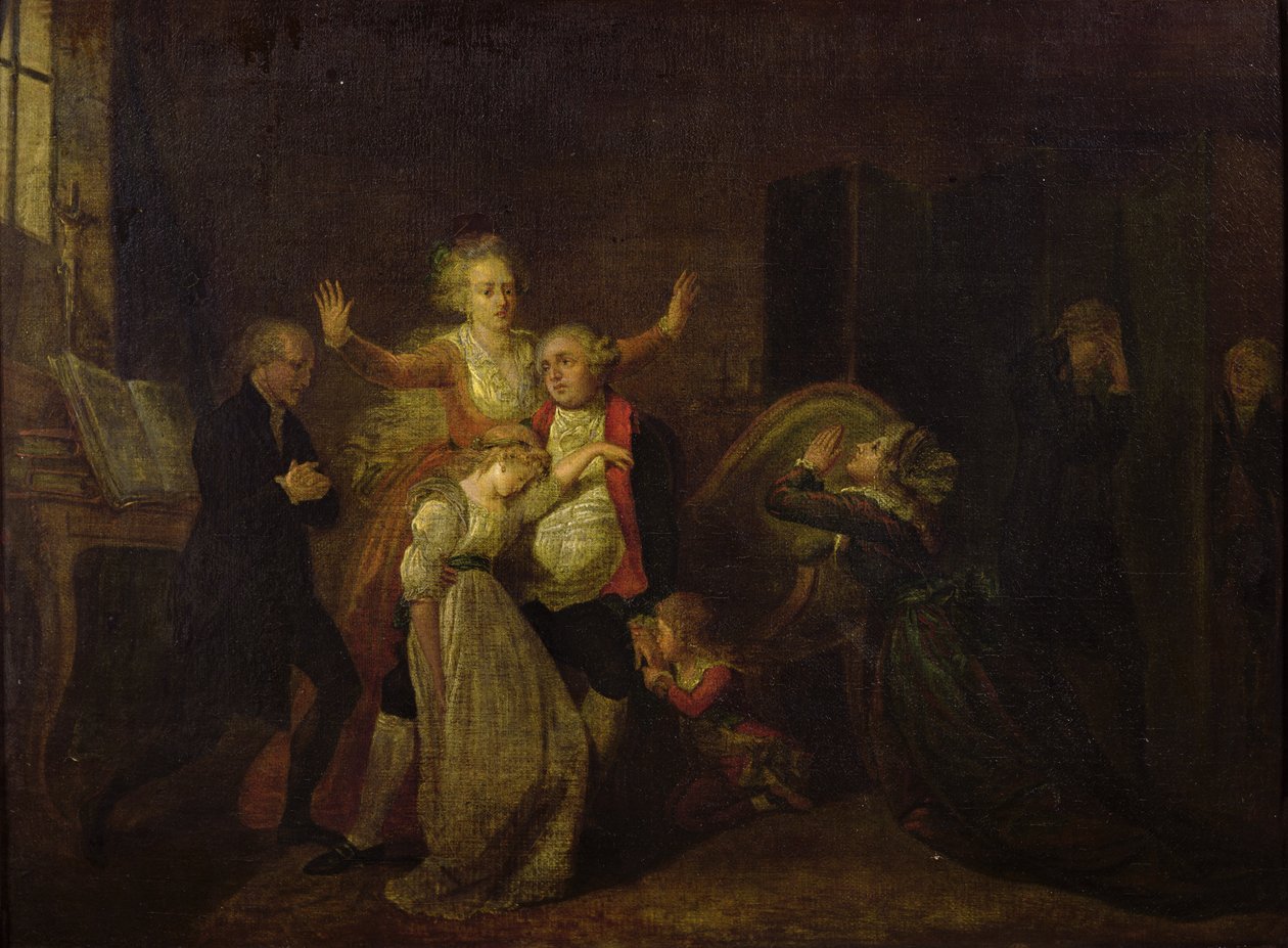 Ludvig XVI (1754-93) tok farvel med sin familie ved tempelet, 20. januar 1793 av Charles Benazech