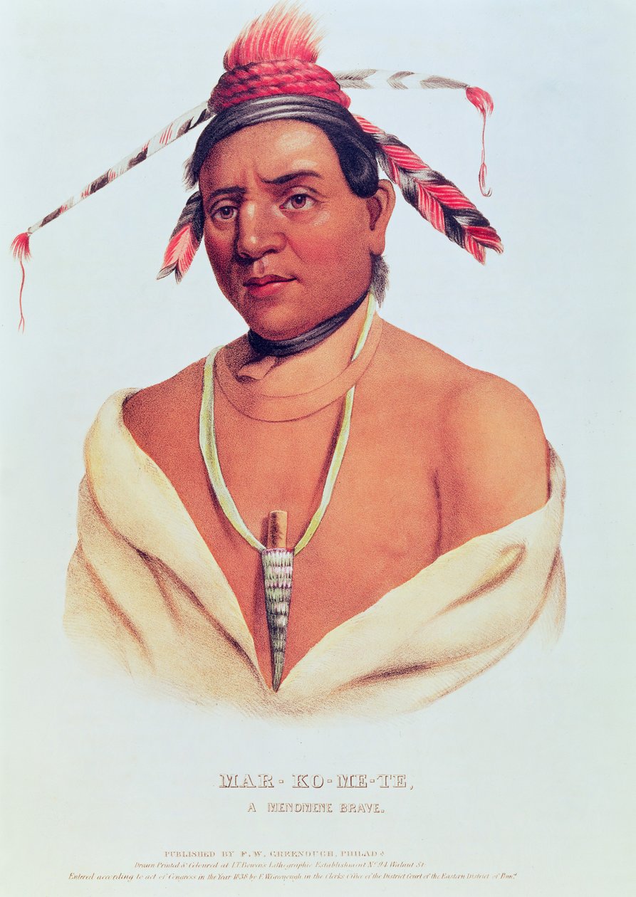 Portrett av Mar-Ko-og-Te, en modig Menomene 1838 av Charles Bird King