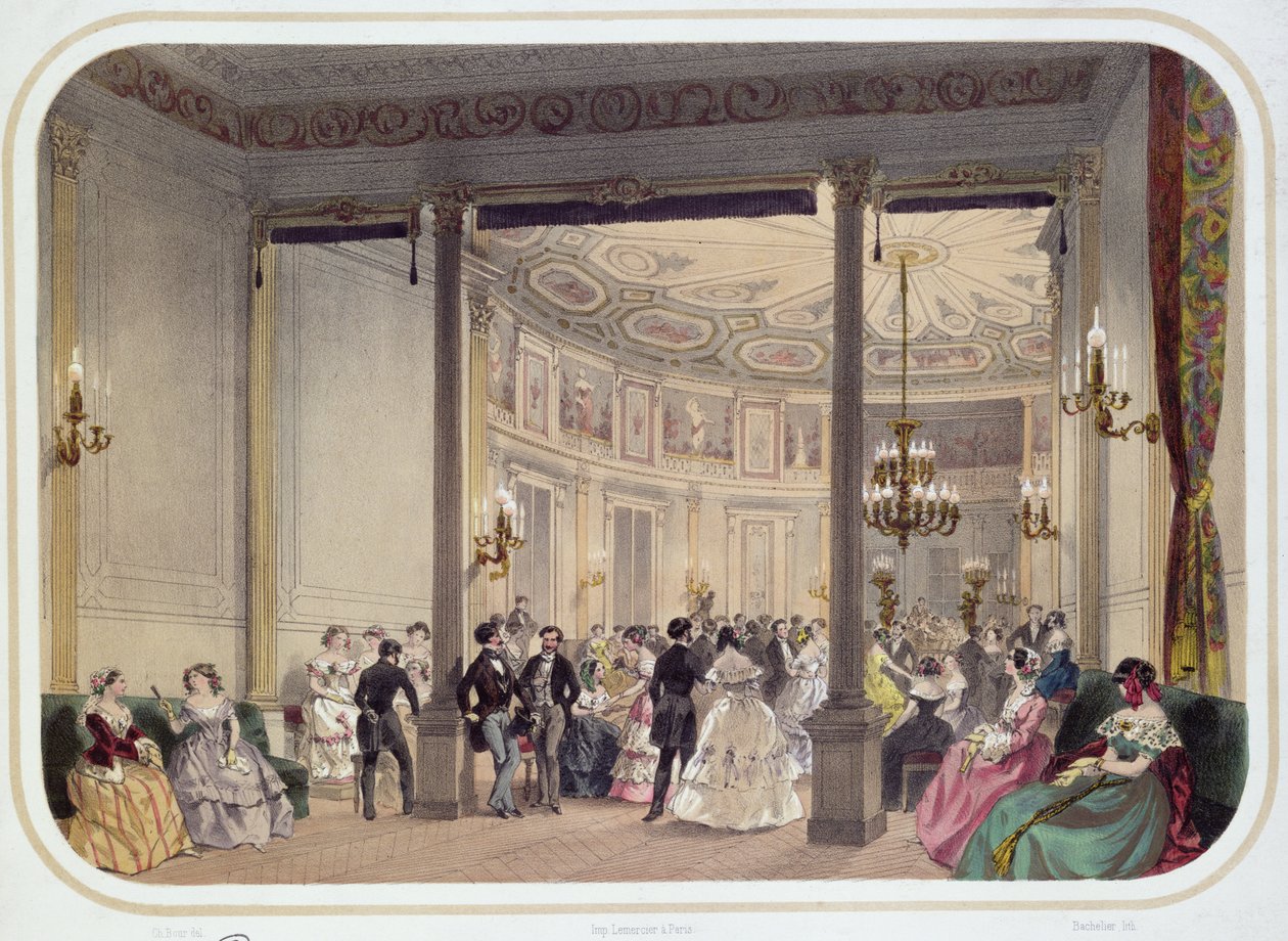 Etablissementets salong og rotunde, Vichy, gravert av Bachelier, midten av 1800-tallet av Charles Bour