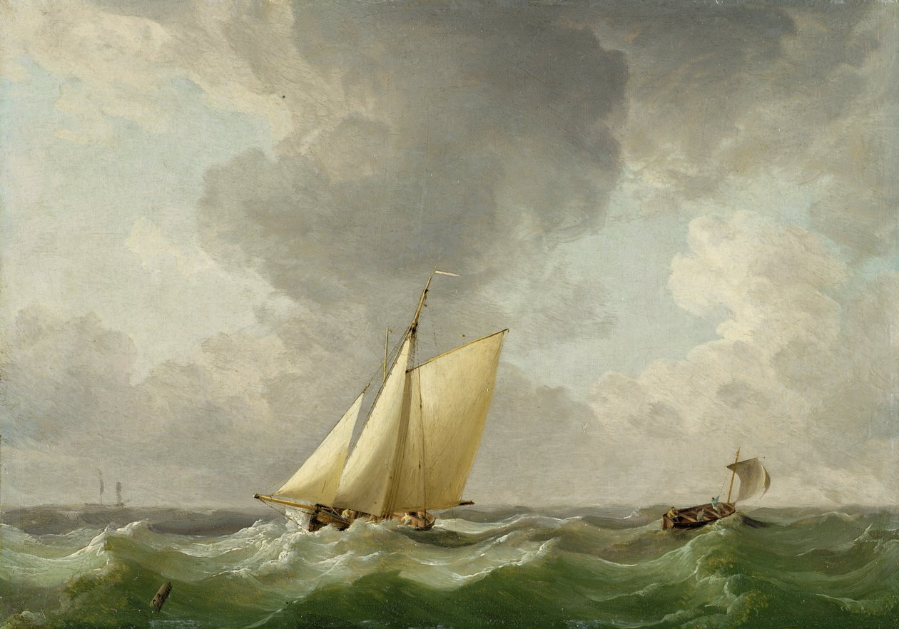 En kutter i sterk bris (olje på kobber) av Charles Brooking