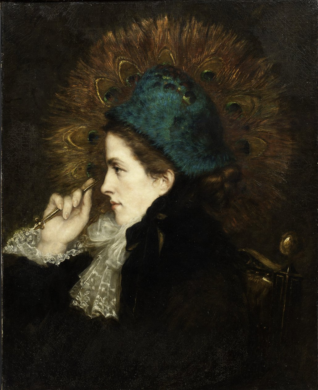 Dame med påfuglvifte, 1882 av Charles C. Burleigh