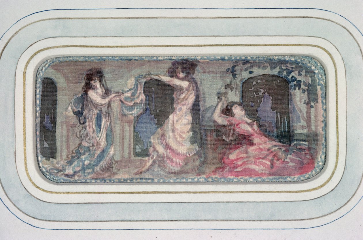 To kvinnelige figurer danser i et rom, en annen liggende av Charles Edward Conder