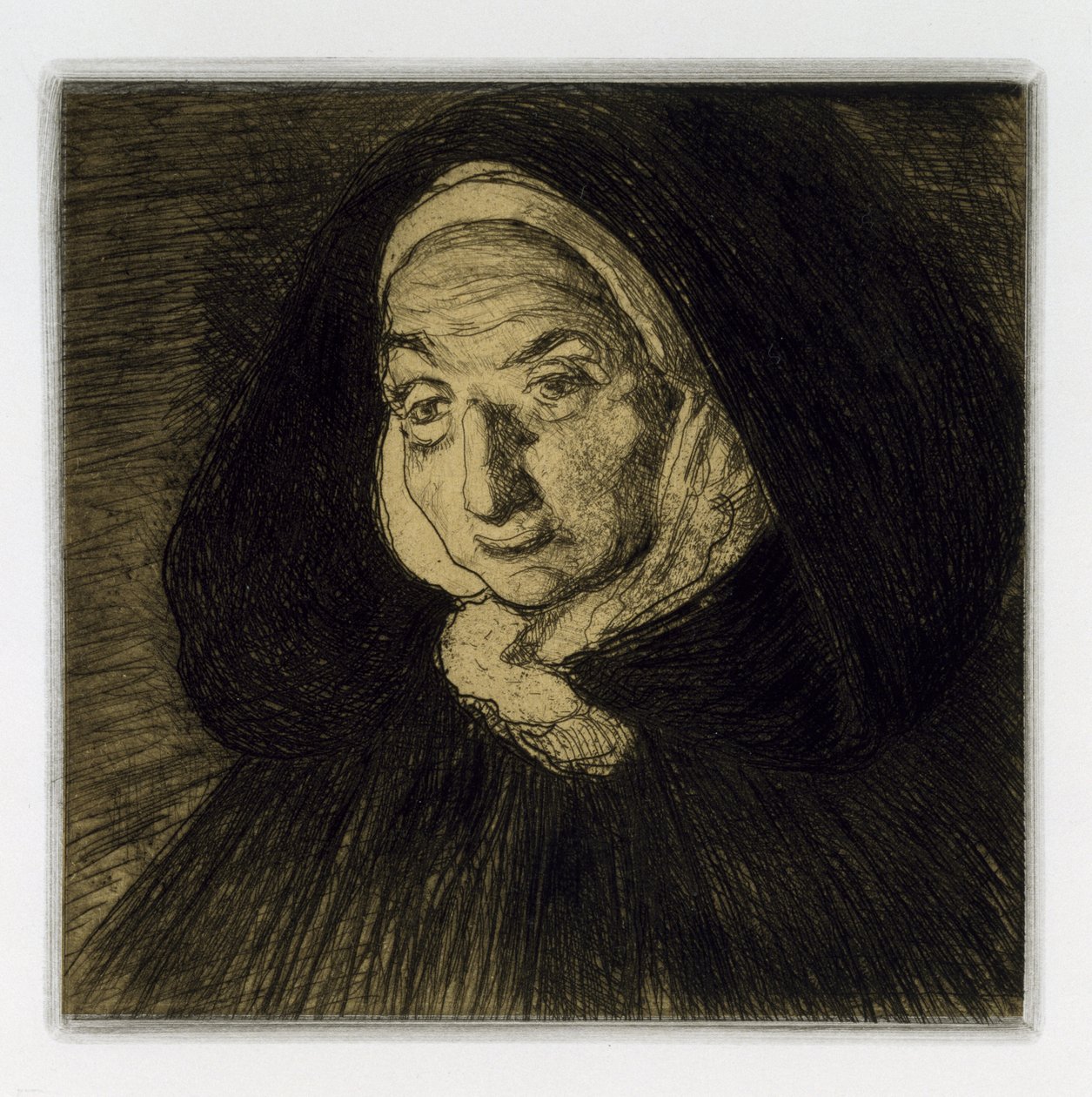 Breton Woman, the Lights of Saint-Jean, 1911 (etsing og akvatint på vevd papir) av Charles Cottet
