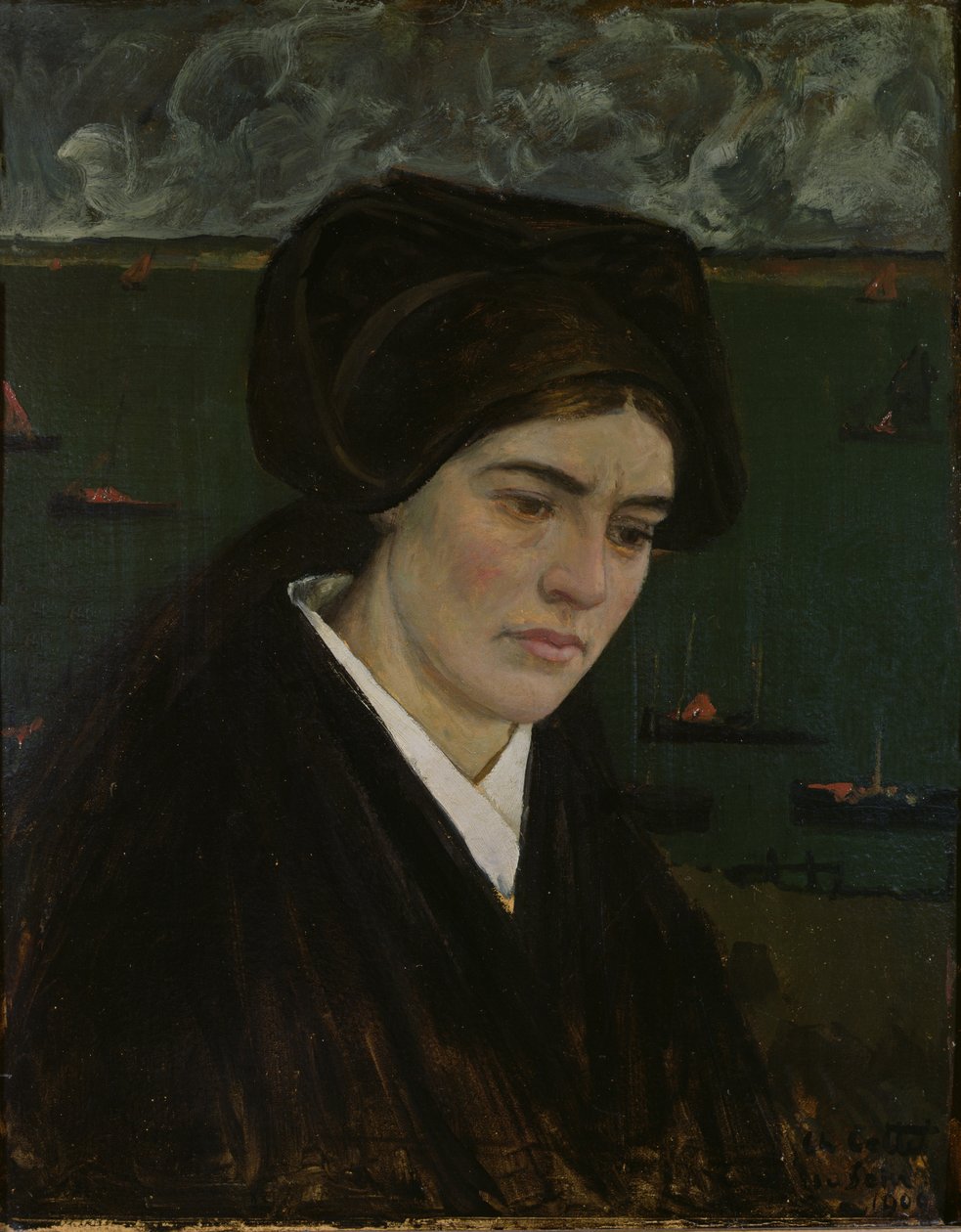 Ung kvinne ved Ile de Sein, 1909 (olje på kort) av Charles Cottet