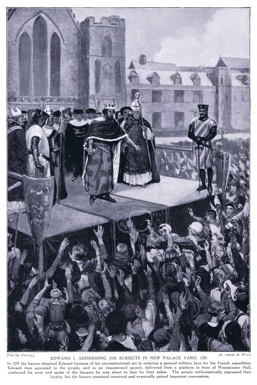 Edward I talte for sine undersåtter i det nye palassgården AD1297, 1920-tallet av Charles Daniel Ward