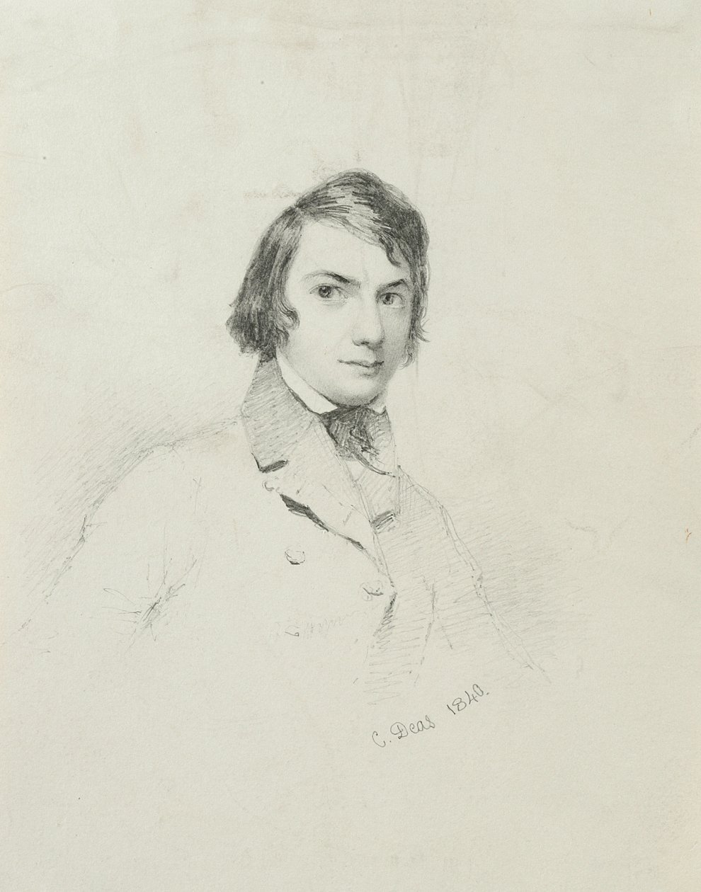 Selvportrett, 1840 (grafitt på brunfarget papir) av Charles Deas