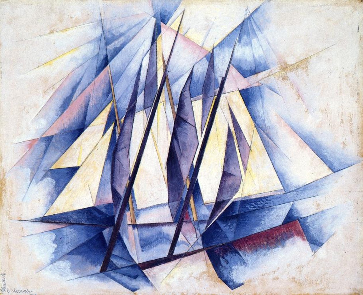 Seilbåter, 1919 (tempera på panel) av Charles Demuth