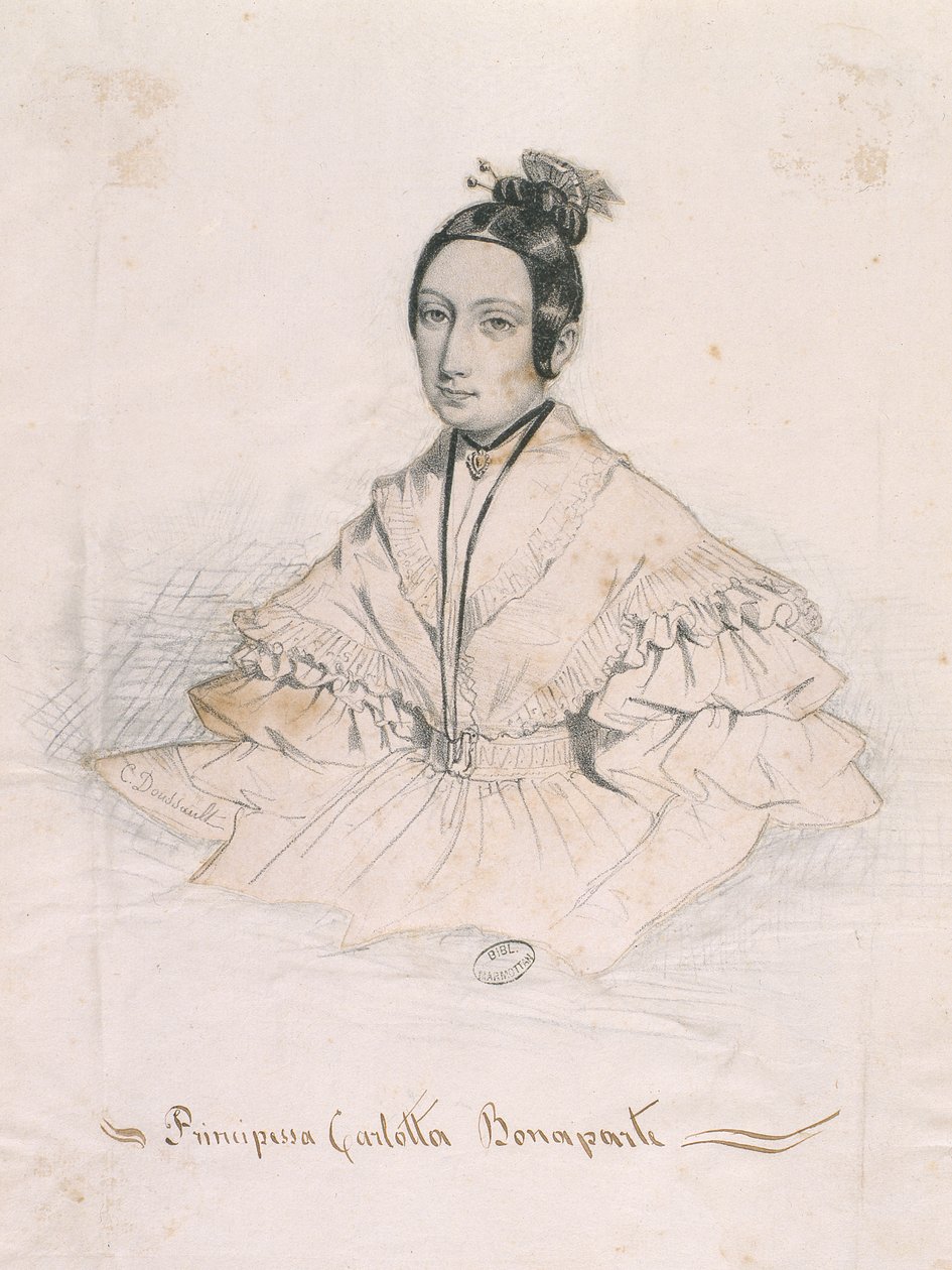 Prinsesse Charlotte Bonaparte (farget gravering) av Charles Doussault
