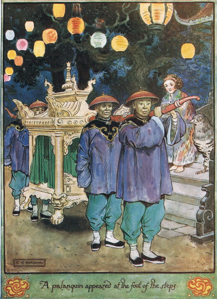 En Palanquin dukket opp ved foten av trinnene, illustrasjon fra 