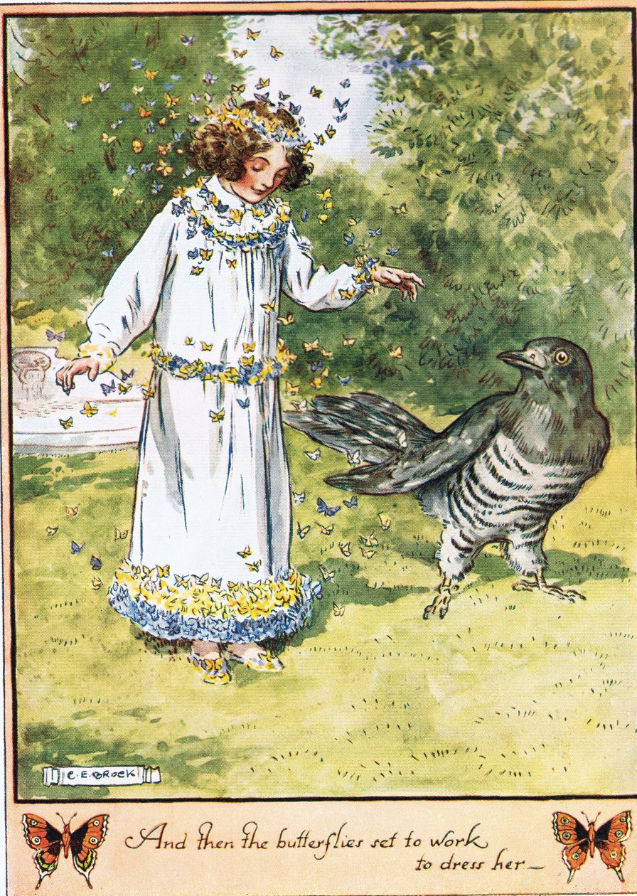 Og så satte sommerfuglene i gang, for å kle henne, illustrasjon fra 