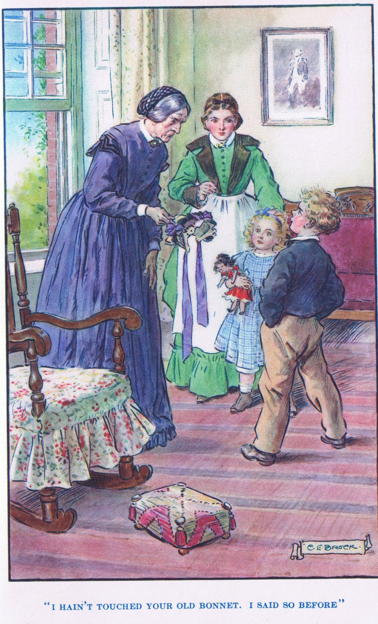 Beulah's Bonnet, illustrasjon fra 'Modern Stories' av Charles Edmund Brock