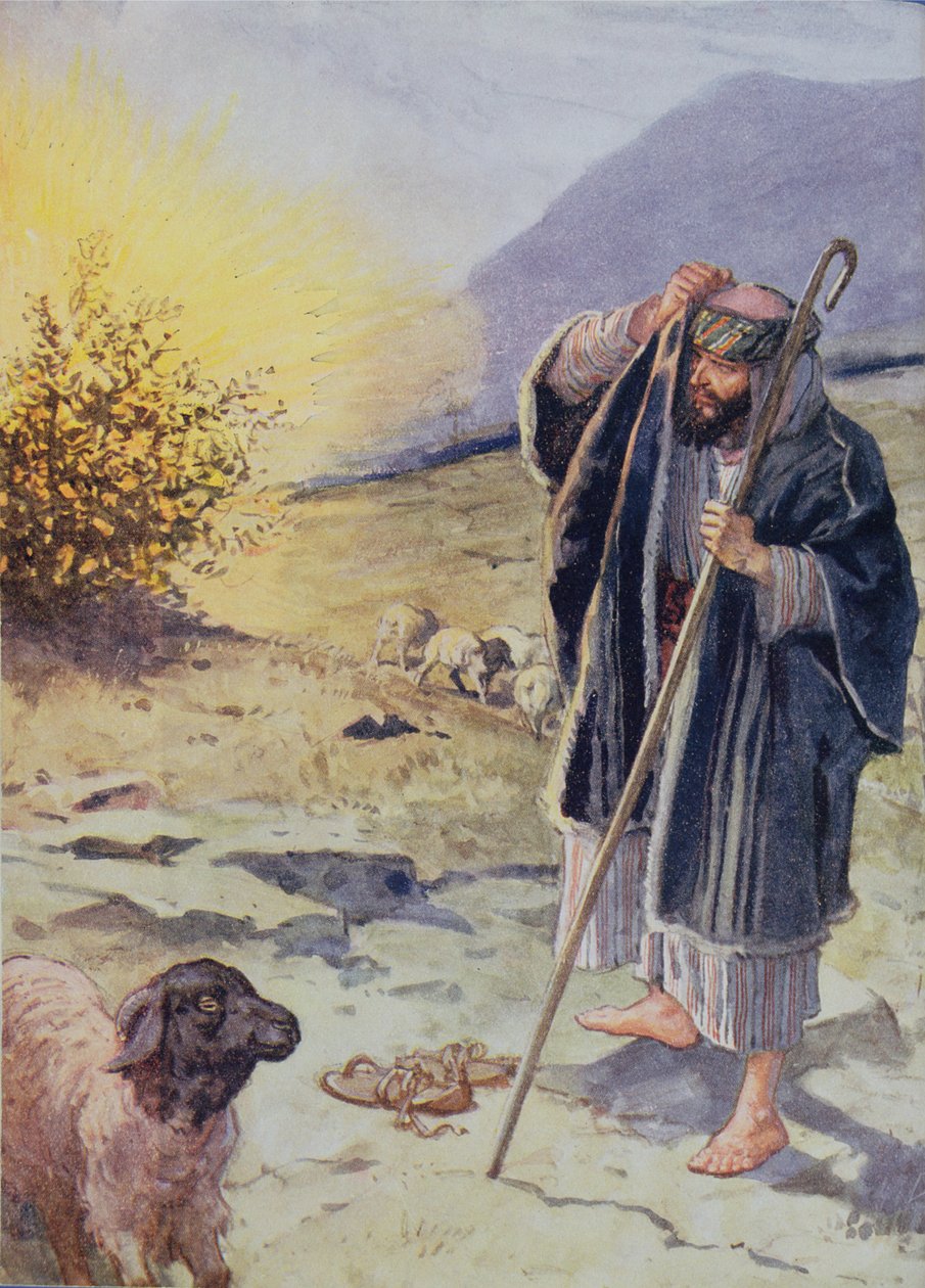 'Frykt vokste i Moses' hjerte', illustrasjon fra 'Through the Bible', Venture Publishing, 1928 av Charles Edmund Brock