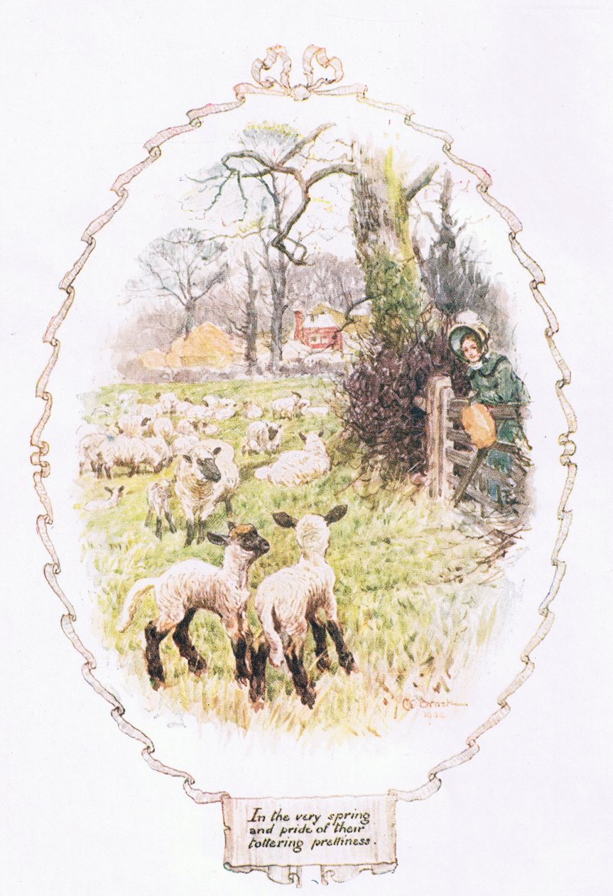 "I selve våren og stoltheten over deres vaklende penhet", fra "Our Village" av Mary Russell Mitford av Charles Edmund Brock
