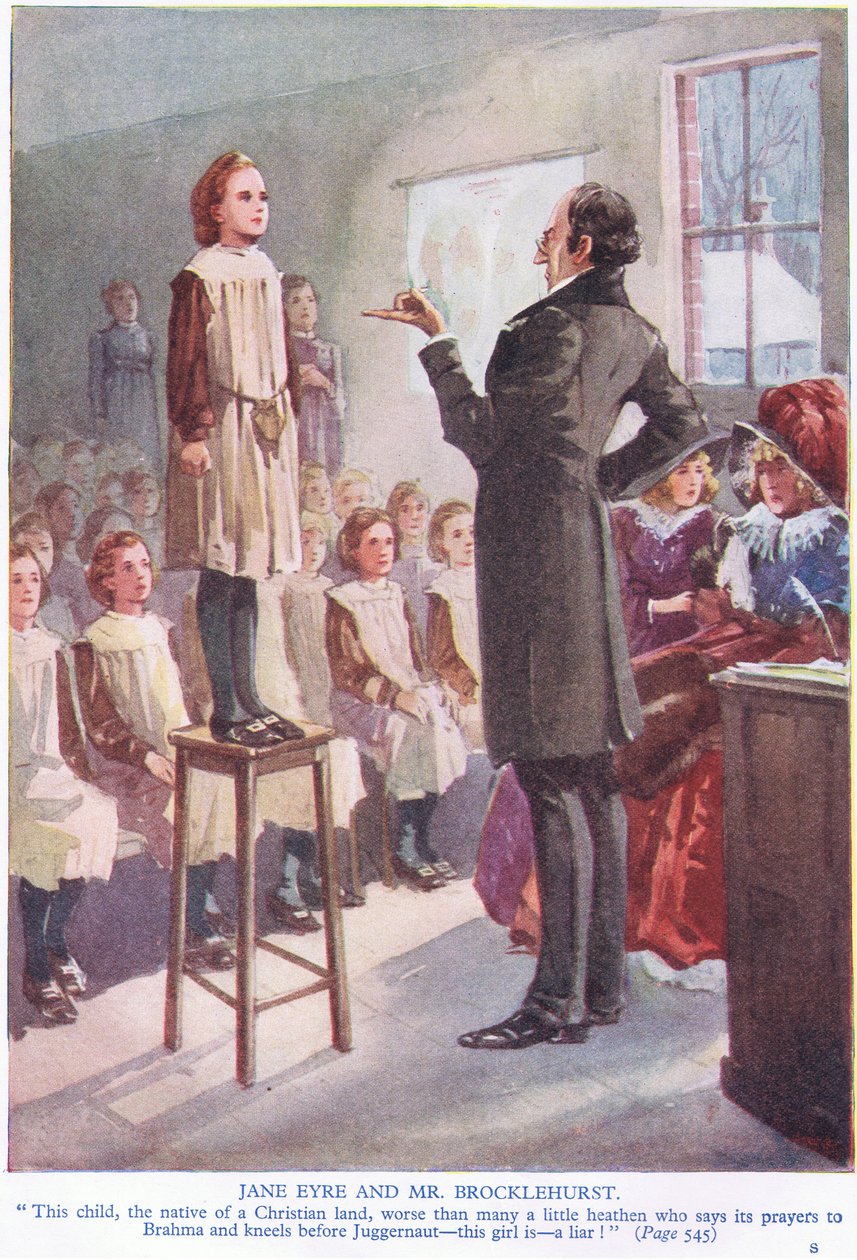 Jane Eyre og Mr Brocklehurst (farge) av Charles Edmund Brock