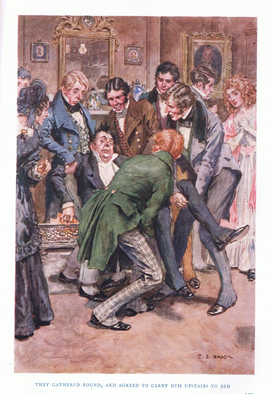 De samlet seg og ble enige om å bære ham opp til sengs av Charles Edmund Brock
