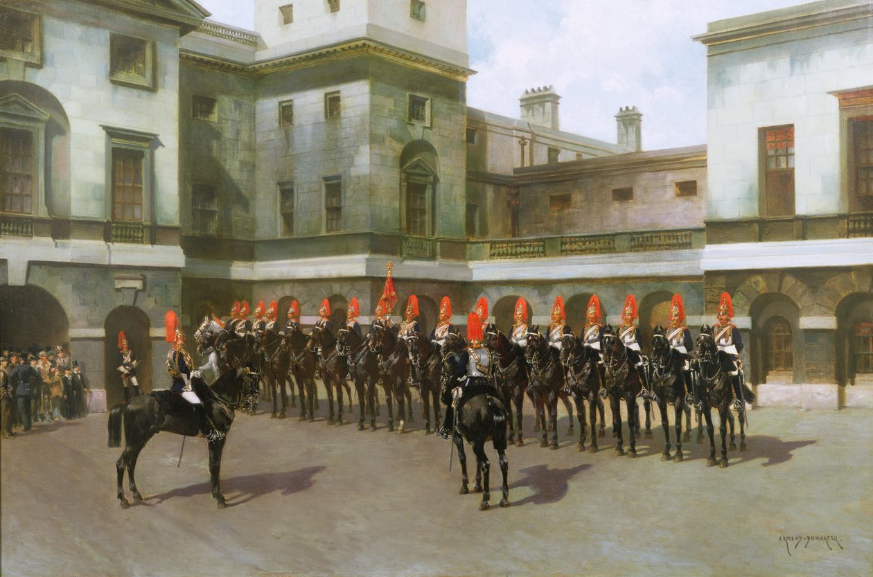The Blues and Royals, Guard Mounting Parade, Whitehall av Charles Edouard Armand-Dumaresq